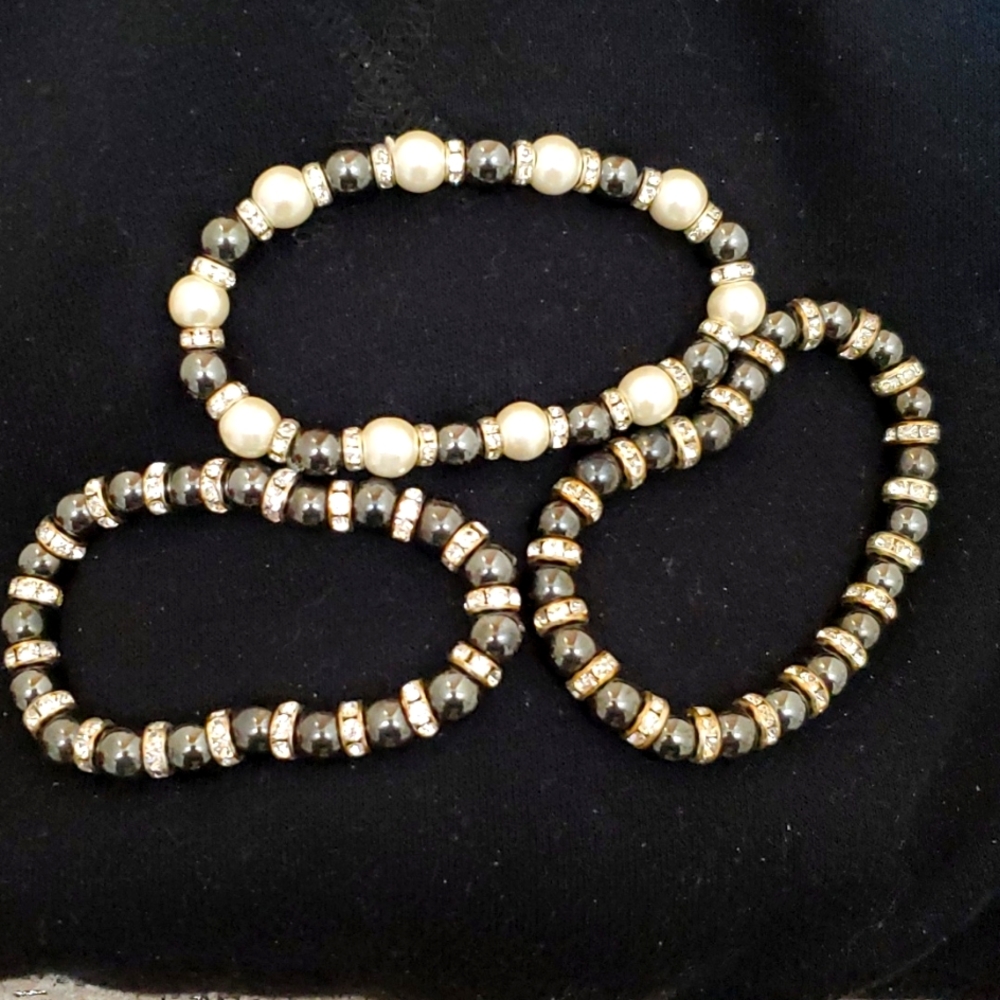 Bracelet- wear single or all three together. Black/white /crystal